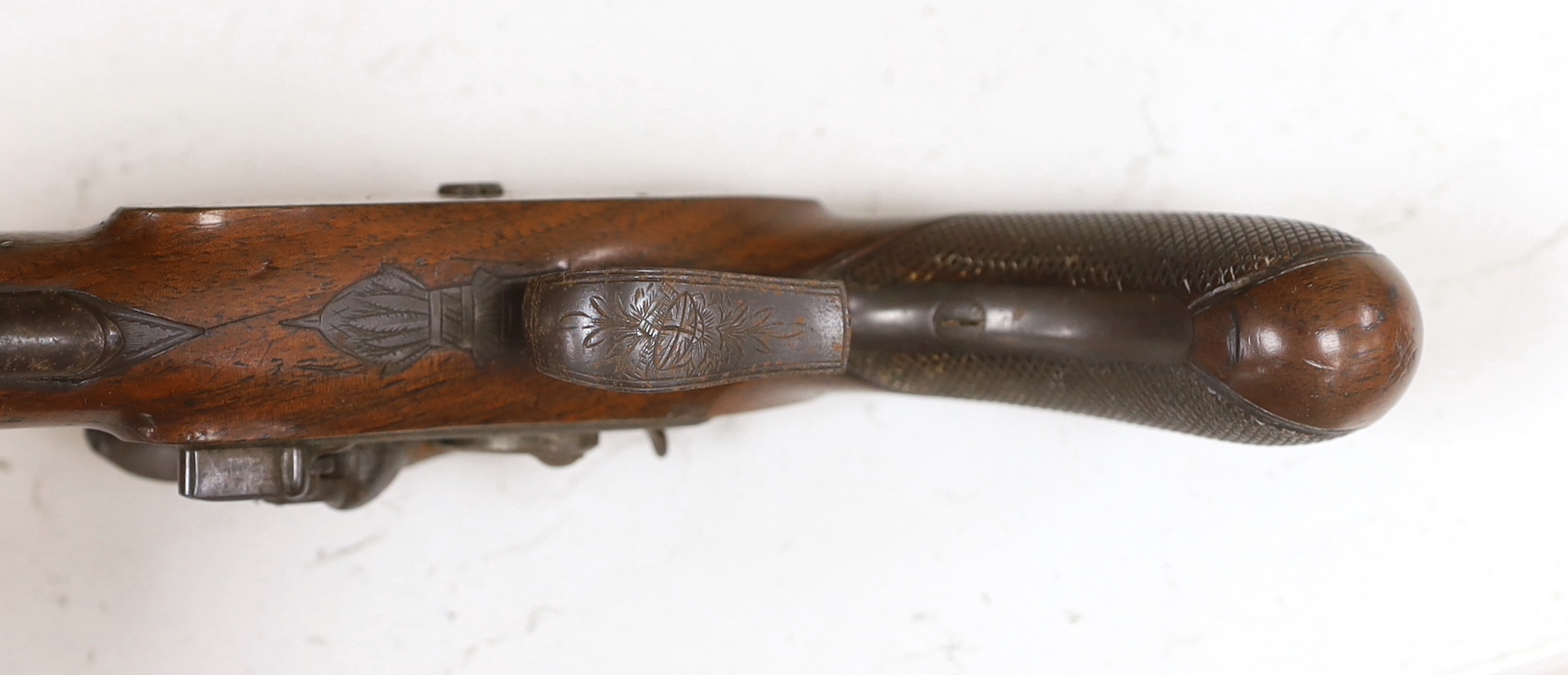 An 18 bore flintlock travelling pistol by John Cuff, octagonal barrel engraved 106 Regent Street London